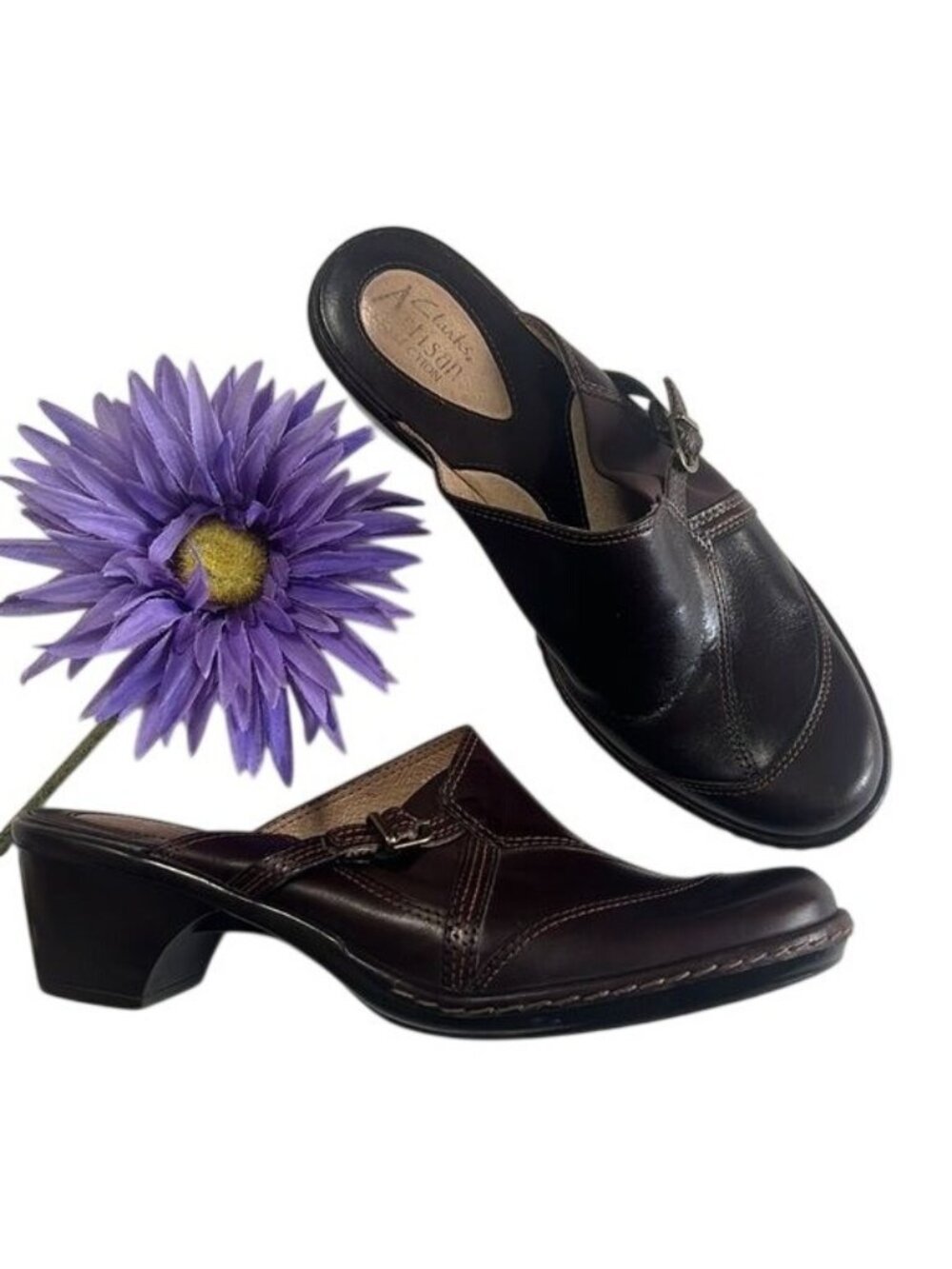 Clarks Brown Leather Mule